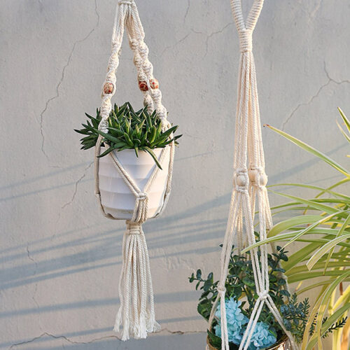 Makrame viseča košara, okrasni obešalnik za rastline, cvetlični lonec iz vrvi