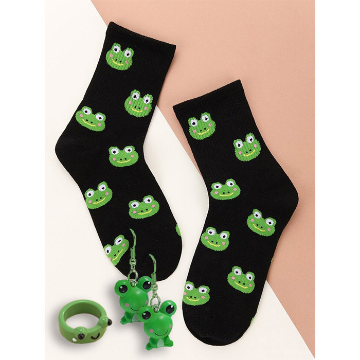 Naughty Frogs SET mini, "NAGAJIVE ŽABICE" za velike in majhne damice; nogavice, uhani, prstan