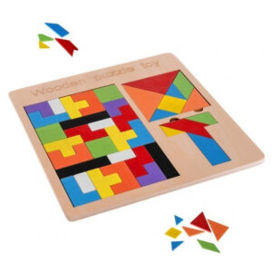 Lesena sestavljanka, Barvita lesena igrača 3v1, tetris, tangram in črka T