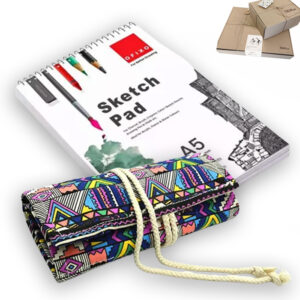 Komplet barvic za risanje v Roll Up Bag torbici + Profesionalni risalni blok A4, 50 listov, skicirka